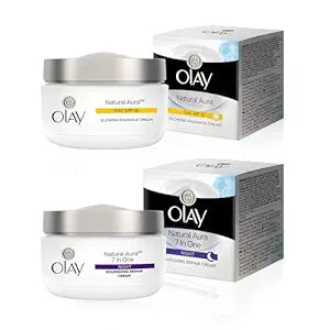 Olay’s Natural Aura Day and Night Face Cream Combo - Day Cream with SPF 15 and Nourishing Repair Night Cream | Reveal Skin’s Natural Glow | Power of Niacinamide |Dry, Combination, Oily Skin | AM/PM Regime | Pack of 2 | 100 gms