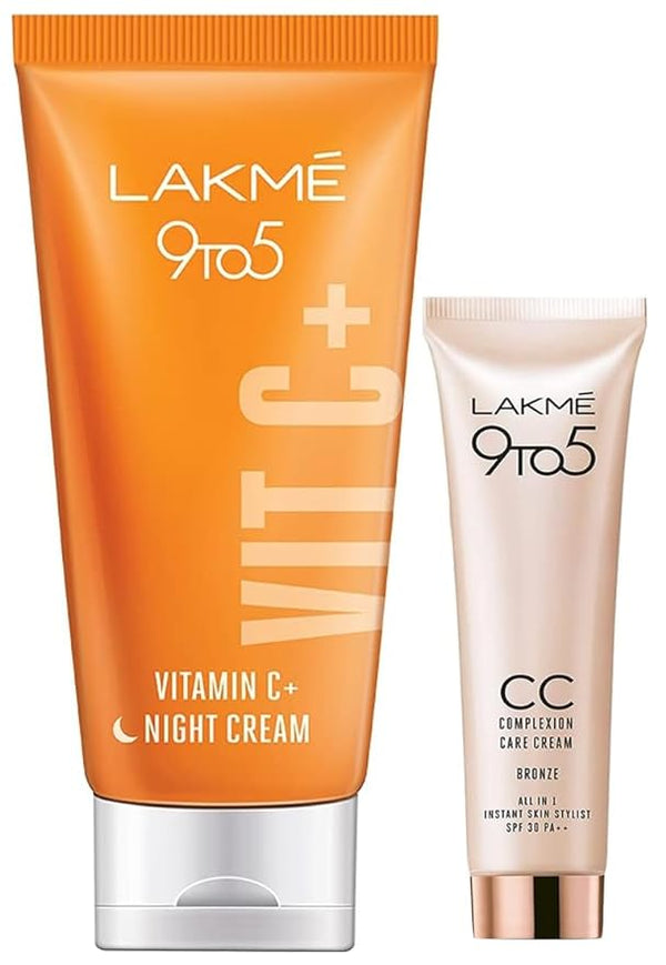 LAKMÉ 9To5 Vitamin C+ Night Cream , 50gms & Lakme 9 to 5 CC Cream, 03 - Bronze, SPF 30 , 30 gms