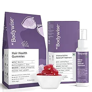 Be Bodywise Biotin Hair Gummies (30 Days Pack) and Dandruff Removal Lotion - 60ml for Women | Prevents Dandruff and Helps Healthy Hair | Paraben & SLS Free