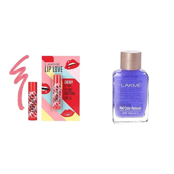 Lakmé Lip Love Chapstick, Spf15, Cherry, 4.5 g & Lakmé Nail Color Remover, 27ml