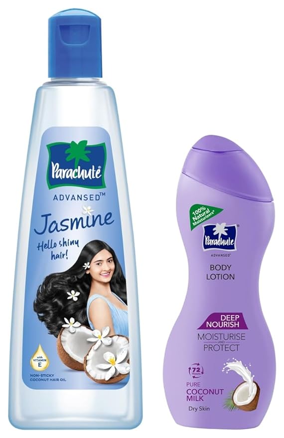 Parachute Advansed Jasmine Coconut Hair Oil with Vitamin E - 500 ml & Deep Nourish Body Lotion - 250 ml