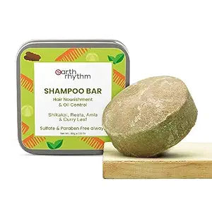 Earth Rhythm Shikakai Shampoo Bar for Hairfall | Contains Shikakai, Curry Leaf, Reeta & Amla Extracts | Men & Women | Sulphate & Paraben Free (Tin Packaging) - 80 gms
