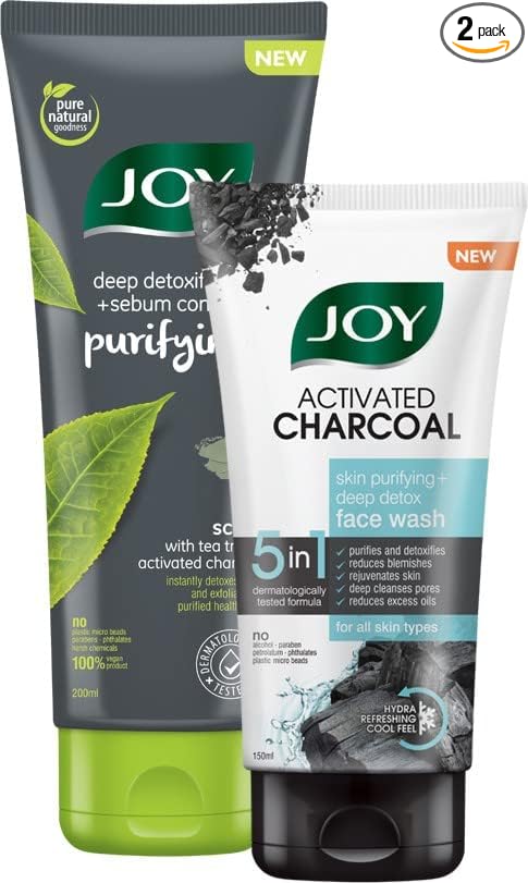 Joy Activated Charcoal Face Wash 150 ml & Purifying Face Scrub 200 ml (Combo Pack)