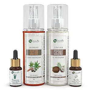 Naturalis Essence Of Nature - Pack of 4 castor/coconut/Rose Marry/TeaTree Oil for Skin & Hair
