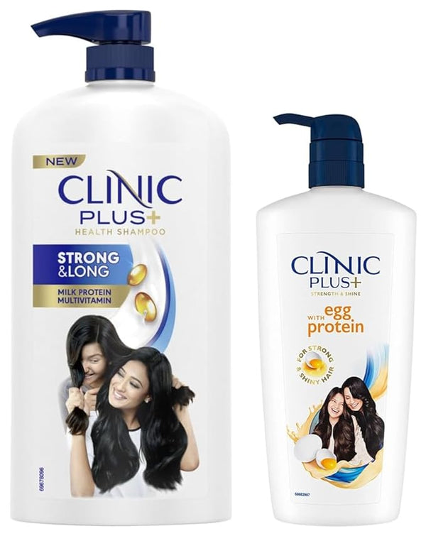 Clinic Plus Strong & Long Shampoo 1 L & Clinic Plus Strength & Shine With Egg Protein Shampoo 650 ml