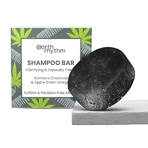 Earth Rhythm Charcoal Shampoo Bar | Clarify scalp, Strengthen Roots, Revitalise Hair | Sulphate & Paraben Free, Plastic Free | Men & Women - 80 gms(cardboard)