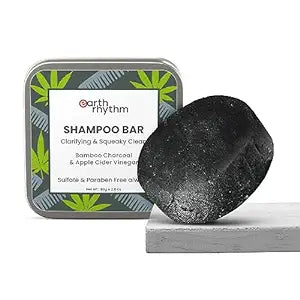 Earth Rhythm Charcoal Shampoo Bar | Clarify scalp, Strengthen Roots, Revitalise Hair | Sulphate & Paraben Free, Plastic Free, Tin Packaging - 80gms