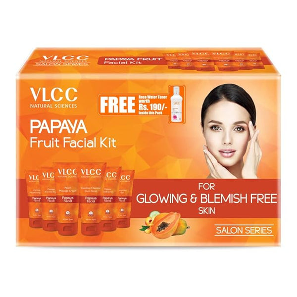 VLCC Papaya Fruit Facial Kit + FREE Rose Water Toner(Pack of 300gm + 100ml)