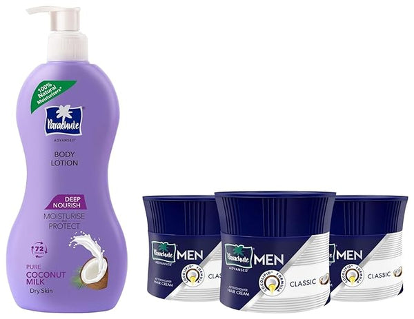 Parachute Advansed Men Hair Cream & Deep Nourish Body Lotion With Pure Coconut Milk Combo