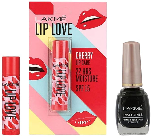 LAKMÉ Insta Eye Liner, Black, 9 ml & Lip Love Chapstick Lip Balm, Spf15, Cherry, 4.5 gms