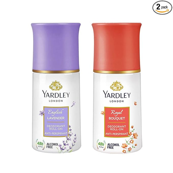 Yardley London English Lavender Anti Perspirant Deodorant Roll On for Men & Women - 50 ml & Yardley Royal Bouquet Deodorant Roll-On, 50 ml