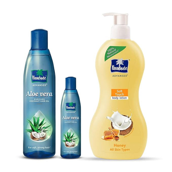 Parachute Advansed Soft Touch Body Lotion & Aloe Vera Enriched Coconut Hair Oil combo