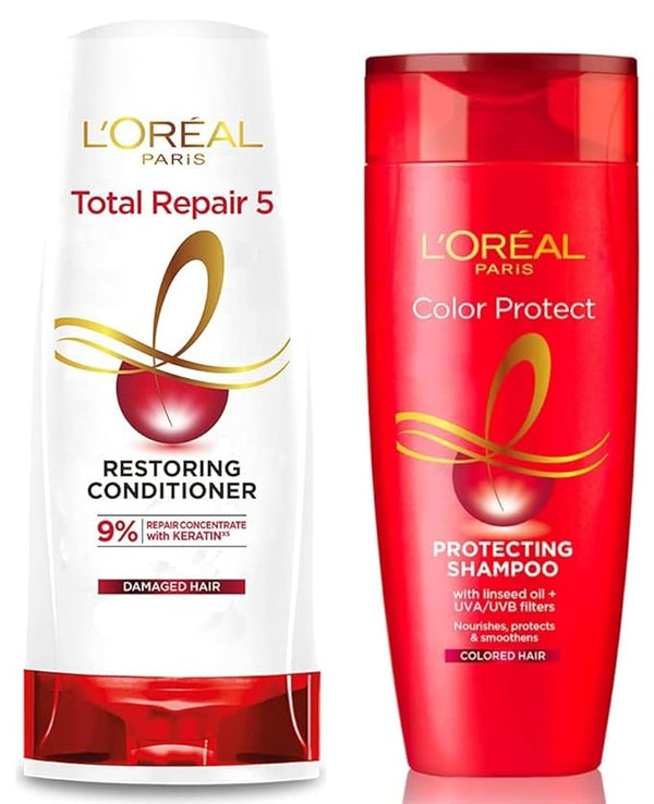 L'Oreal Paris Total Repair 5 Restoring Conditioner with Keratin XS, 192.5ml & L'Oreal Paris Color Protect Shampoo, 192.5ml - 360ml