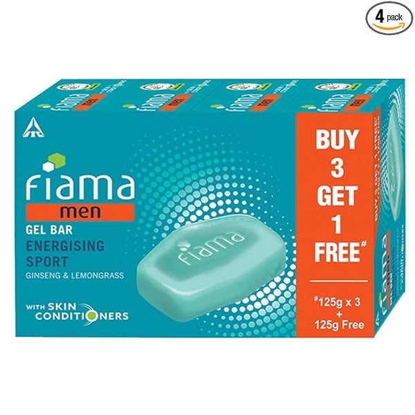 Fiama Men Energizing Sport Gel Bar With Ginseng, Lemongrass & skin conditioners - 125 gms(Buy 3 Get 1 Free)