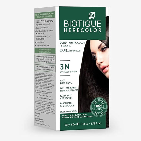 Biotique Herbcolor Conditioning Hair Colour Darkest Brown 3N - 50g + 110ml(Pack of 1)