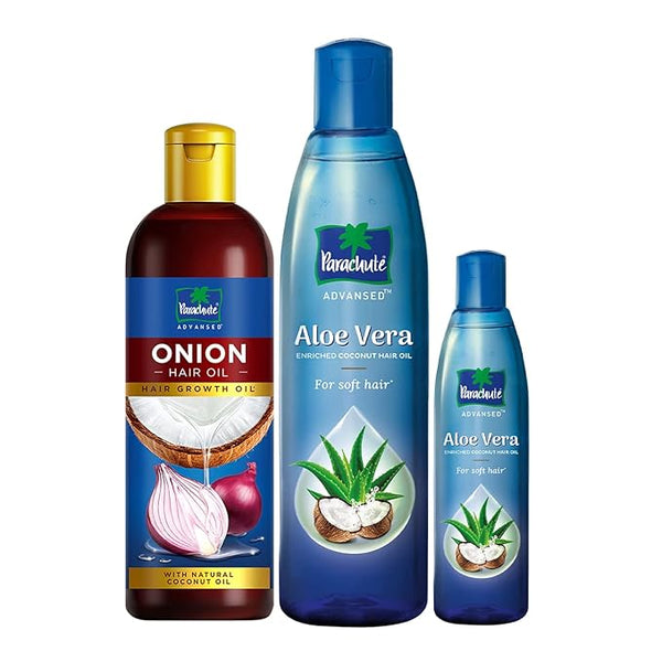 Parachute Advansed Aloe Vera Enriched Coconut Hair (250ml + 75ml) & Onion Hair Oil Hair Growth Oil - 200 ml