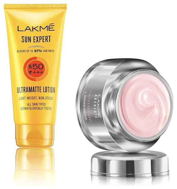 LAKMÉ Absolute Perfect Radiance Skin lightening/Brightening Night Crème, 50gms &  Sun Expert SPF 50 PA Fairness UV Sunscreen Lotion, 100ml