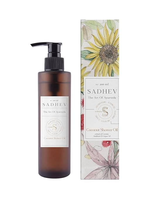 Sadhev Ayurvedic Herbal Coconut Shower Oil With Coconut Sunflower And Argan Oil Extract - 200 ml