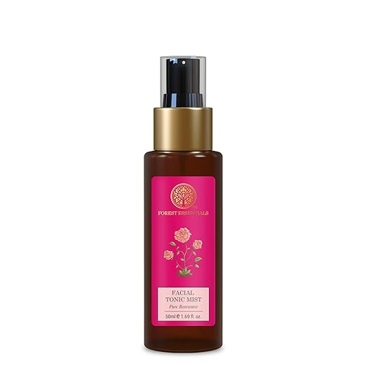 Forest Essentials Travel Size Facial Tonic Mist Pure Rosewater | Refreshing Face Toner For Pore Tightening and Hydration | Alcohol-Free Toner For Glowing Skin | 50 ml