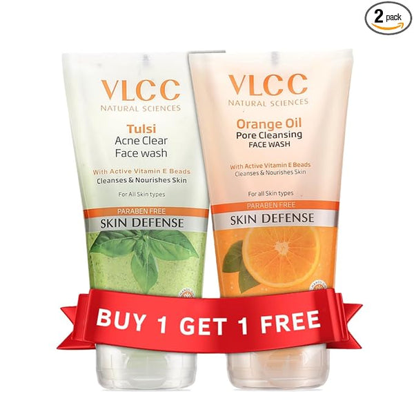 VLCC Tulsi Acne Clear Face Wash with FREE Orange Oil Pore Cleansing Face Wash - Buy One Get One - 150 ml ( Pack of 2 )