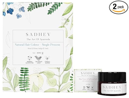 Sadhev Natural Hair Colour Single Process (100 gms) & Aloe Vera Gel with Saffron and Kumkumadi Thailam (15 gms) Combo