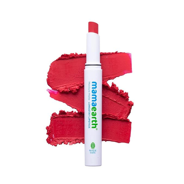 Mamaearth Moisture Matte Longstay Lipstick with Avocado Oil & Vitamin E for 12 Hour Long Stay-07 Raspberry Scarlet - 2 g