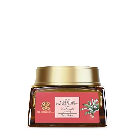 Forest Essentials Deeply Nourishing Facial Cleansing Paste Almond, Pistachio & Honey Face Scrub for dry skin To clear pores for smooth skin | Face Exfoliator For Women & Men 30 g