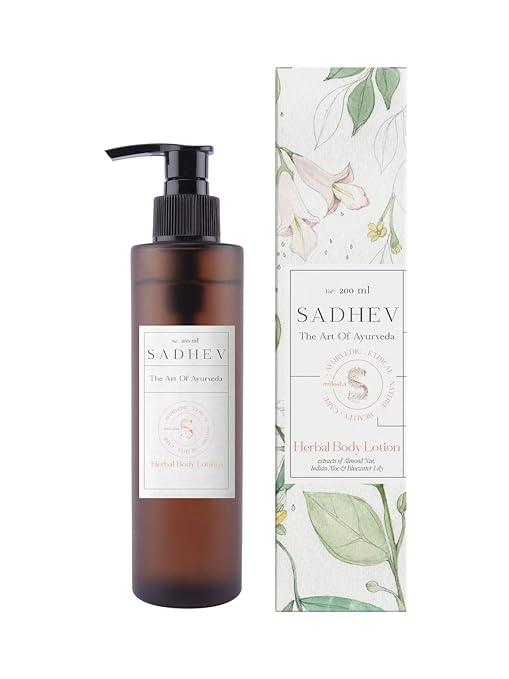 Sadhev Ayurvedic Herbal Body Lotion With Exracts Almond Nut, Indian Aleo And Bluewater Lily - 200 ml