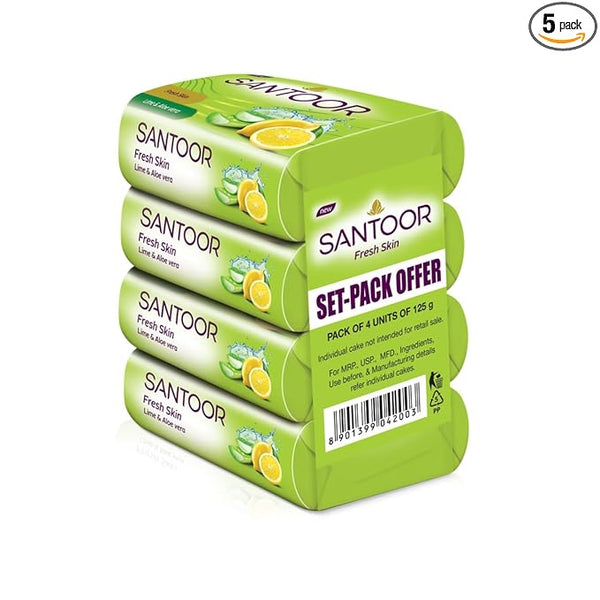 Santoor Aloe Fresh Soap - 125 gms (Pack of 4)