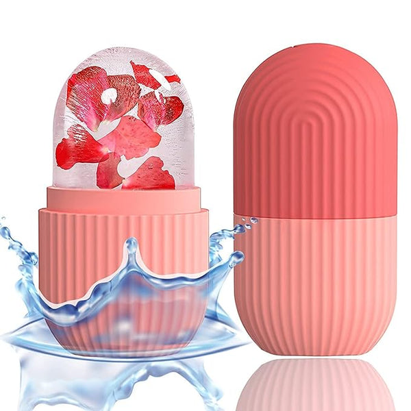 XML Ice Face Roller Silicone Facial Cube for Eyes Neck Massage Remove Dark Circle Pore Shrink Face Beauty Skin Care Ice Mould Kitchen Tools (PINK)