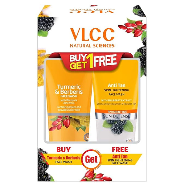 VLCC Turmeric & Berberis Face Wash + Anti Tan Skin Lightening Face Wash - (150ml X 2)