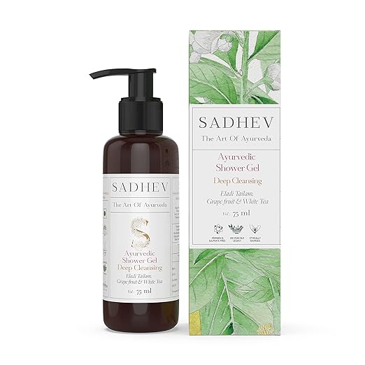 Sadhev Ayurvedic Shower Gel With Eladi Tailam, Grapefruit And White Tea - 75 ml