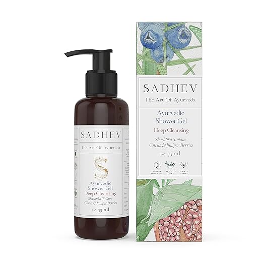 Sadhev Ayurvedic Shower Gel With Shashtika Tailam, Citrus And Juniper Berries - 75 ml