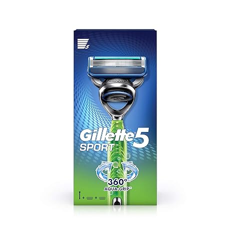 Gillette Sport 5-Blade No Slip Aquagrip Men’S Razor + 1 Cartridge