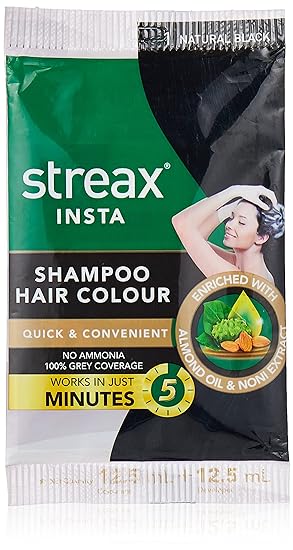 Streax Insta Hair Colour Cream Shampoo Natural Black - 25 ml