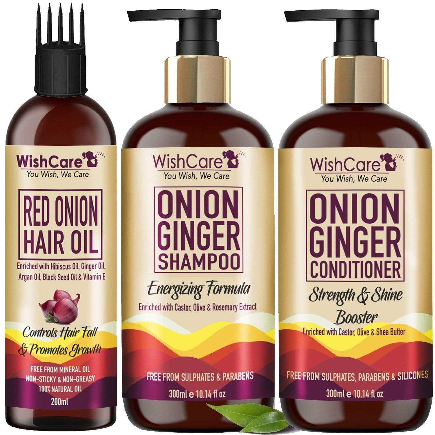 Hair Fall Kit WishCare Onion Ginger Shampoo & Conditioner With Hair Oli Combo – Veeha ...