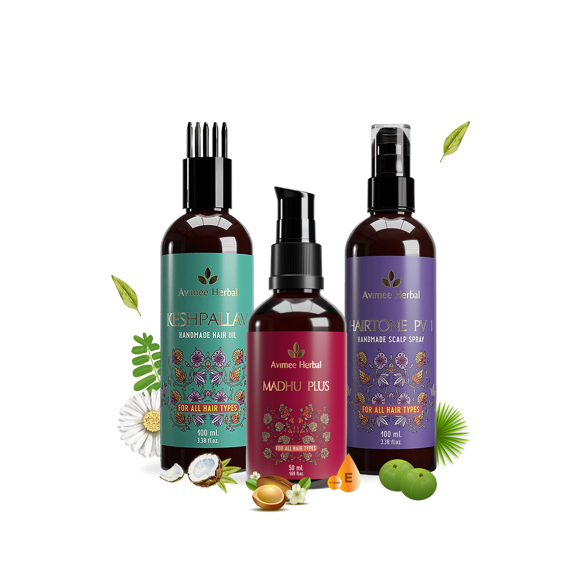 Avimee Herbal Keshpallav Hair Oil & Hairtone PV 1 Scalp Spray & Madhu ...