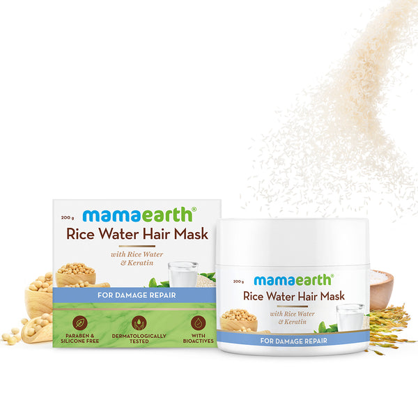 Mamaearth Rice Water Hair Mask with Rice Water and Keratin For Smoothening Hair and Damage Repair - 200 g